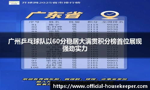 广州乒乓球队以60分稳居大满贯积分榜首位展现强劲实力